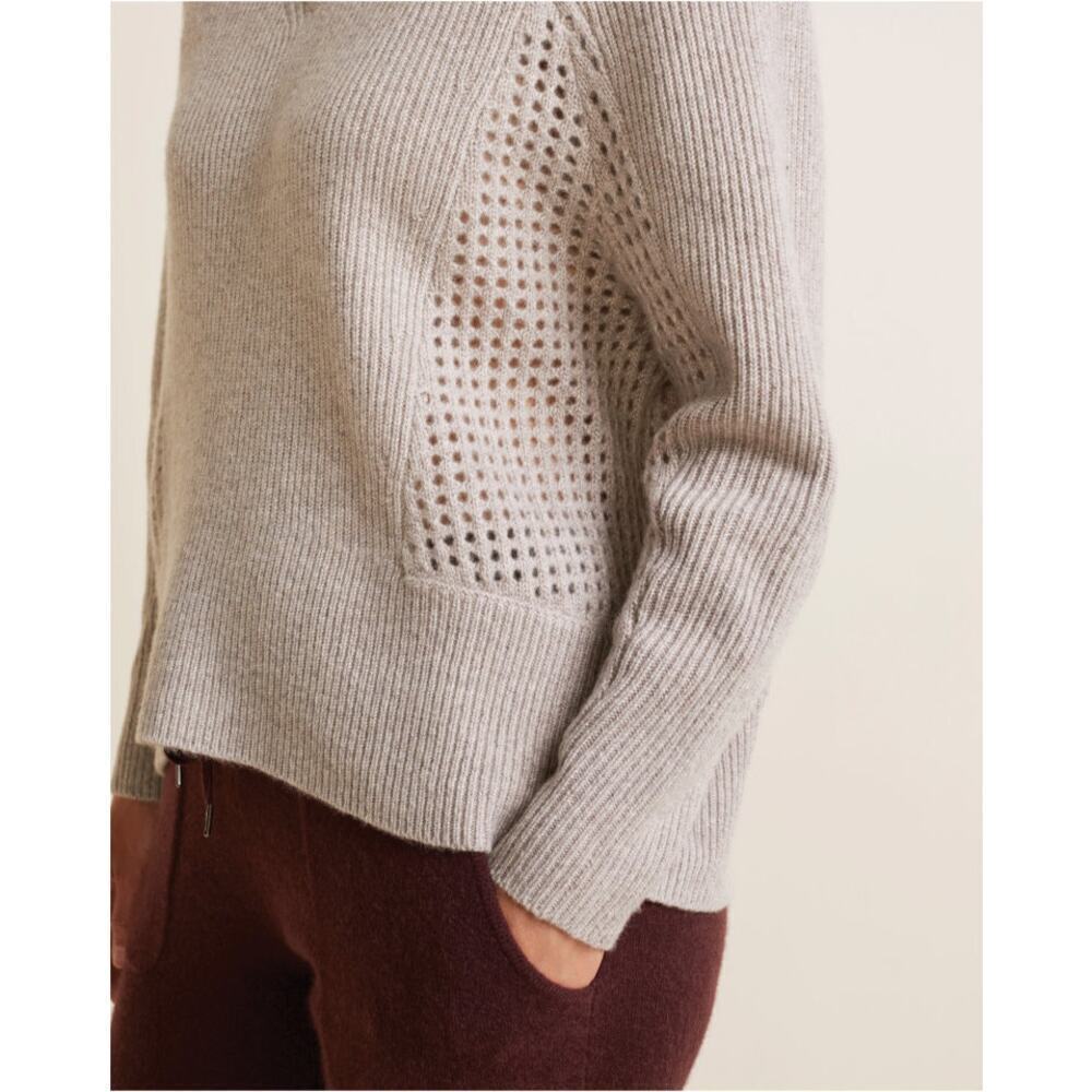 Garnet Hill 100% Cashmere Mesh Rib-Knit Sweater Dusty Pink Size M - Picture 9 of 9